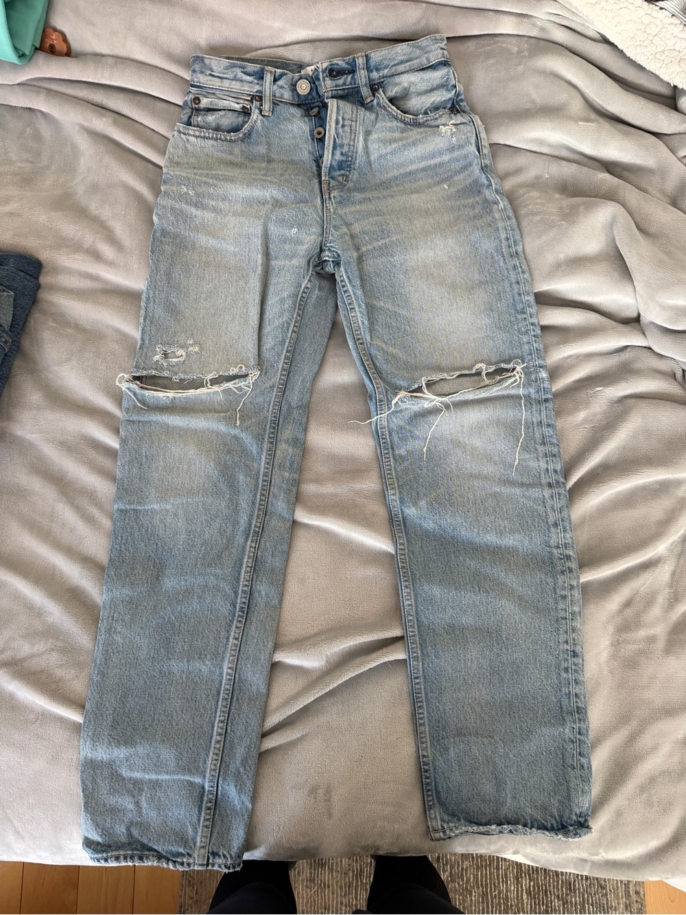 Moussy Light Blue Distressed Straight Jeans